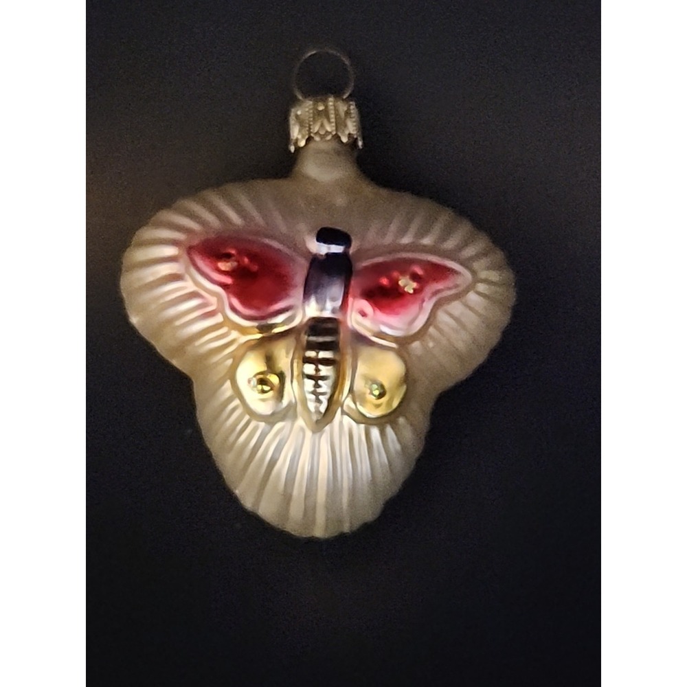Vintage German Glass Handblown Double Sided Butterfly Christmas Ornament